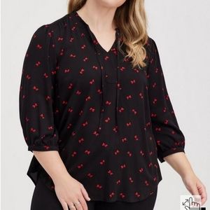 Torrid Rayon Twill Tie Neck Peasant Top